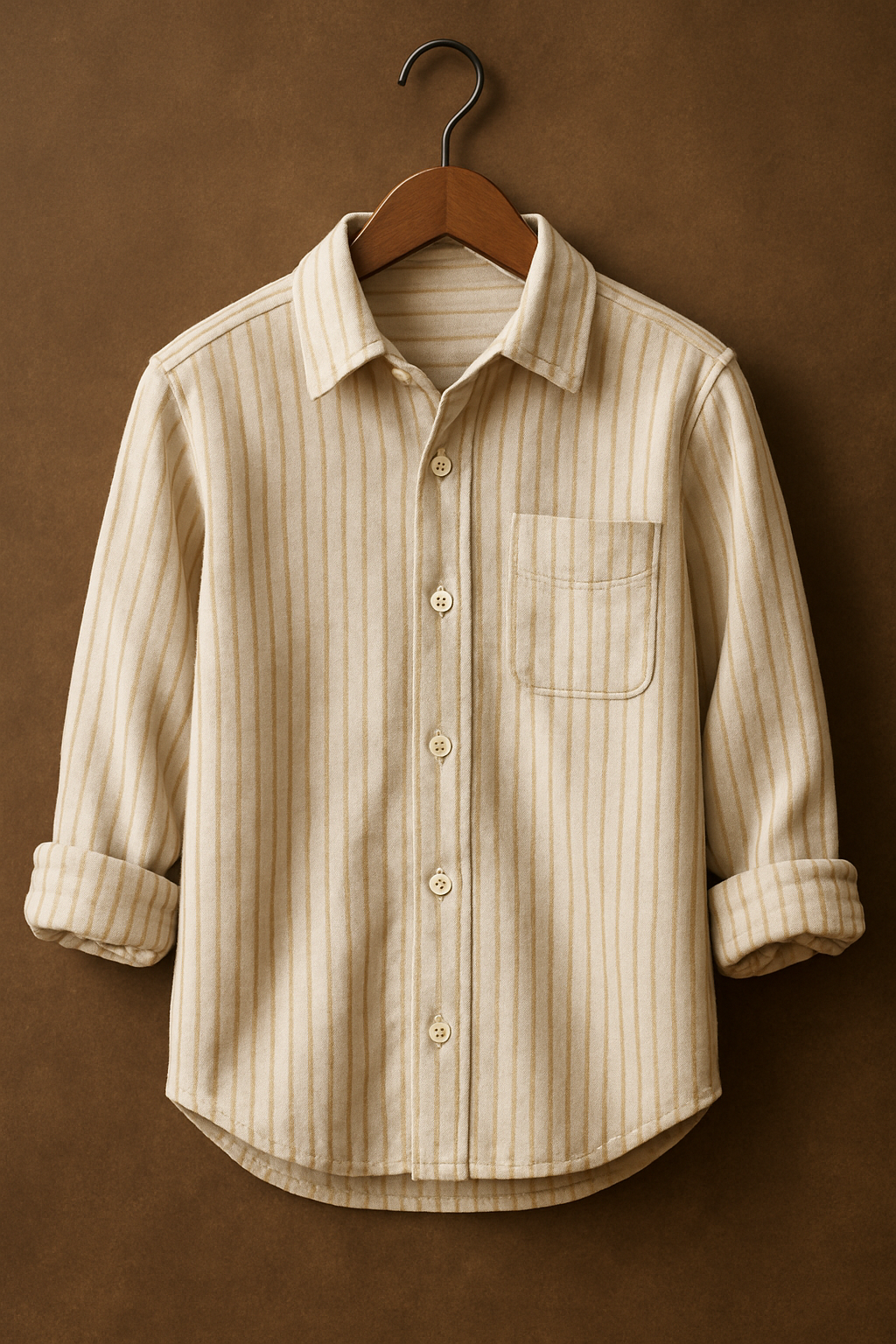 Thugster beige striped long sleeve button-up shirt for boys fashion outfit set