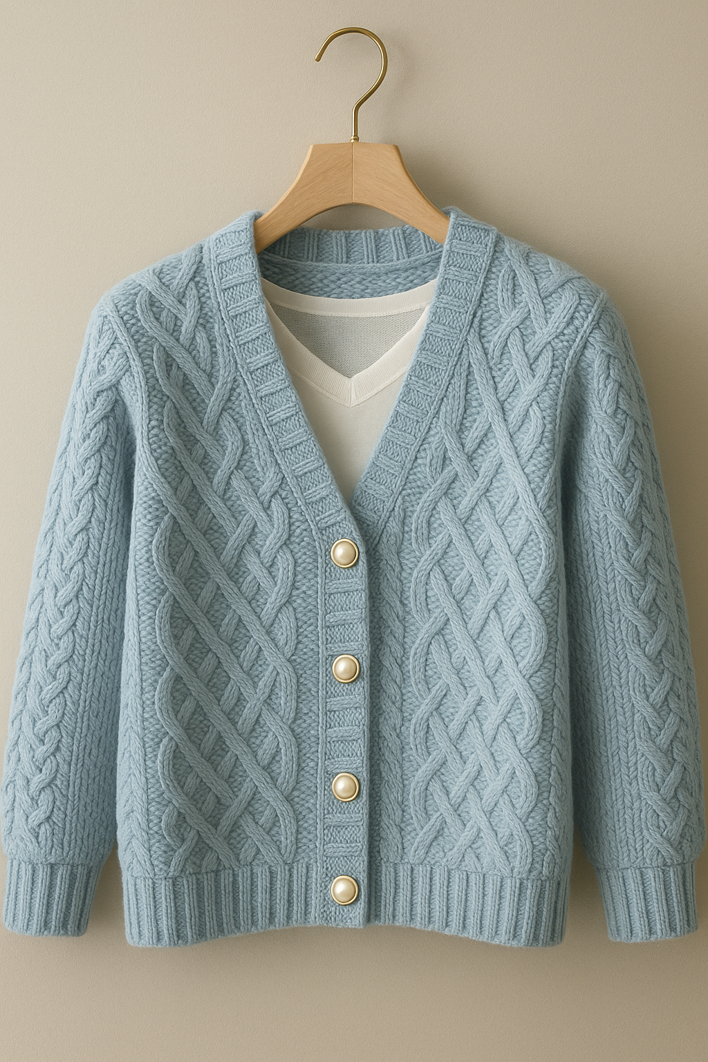 Thugster cozy lounge set for kids featuring a blue cable knit cardigan with pearl buttons