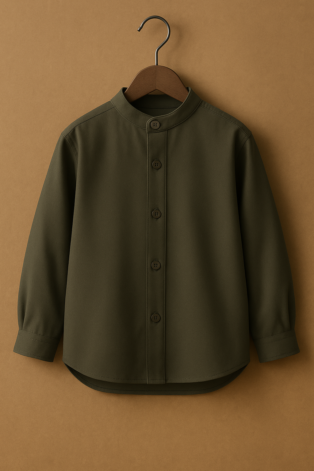 Dark olive green button-up shirt for kids showcasing modern kids clothing style by The Thugster